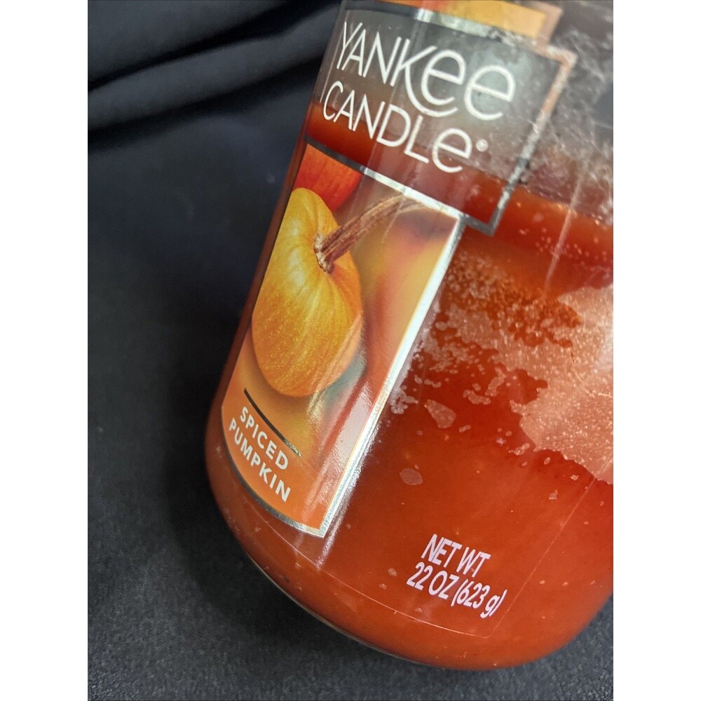 Yankee Candle 22oz Jar Spiced Pumpkin Large Used Clean Burn Thanksgiving Fall - Picture 2 of 7